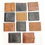 Eleven various recent and vintage gentleman's ostrich leather wallets. (11) Condition: some appear