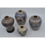 Four 18th Century blue and white jarlets, possibly Anomese, comprising three of ovoid form and one