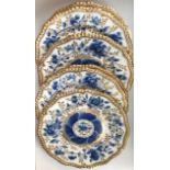 A set of six early 19th Century dessert plates, each hand painted with blue stylised floral