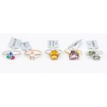 A collection of 9ct gold gem set rings to include rose gold and morganite,  yellow gold, Anahi