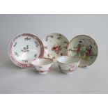 Five Pieces of Lowestoft Porcelain, three saucers and two tea bowls. In various patterns. Date: 1780