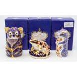 Three boxed Royal Crown Derby paperweights, all first quality to include; Frog, Chipmunk and a Koala