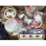 A Royal Albert Old Country Roses tea set to include; teapot, six cups and saucers, six side