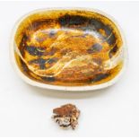 Mary Rich, Studio pottery. An ovoid dish and a small glazed waster.