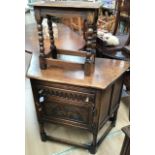 Reproduction oak hall cupboard with oak stool (2)