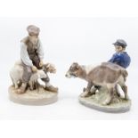 Two Royal Copenhagen porcelain figures to include: Boy with Calf, no: 772 to base and Shepherd