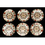 Six Royal Crown Derby 1128 Imari pattern dessert plates, 21.5cms in diameter, first quality