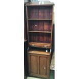 Edwardian Art Nouveau small bookcase with cupboard below and brass handles, 183cm high, 56cm wide,