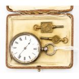An Edwardian silver open faced pocket watch, white enamel dial, approx. 35mm, Roman numerals,
