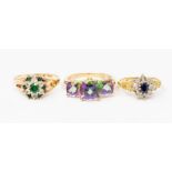 THIS LOT IS WITHDRAWN Three gold gem set rings to include an 18ct gold and sapphire and diamond