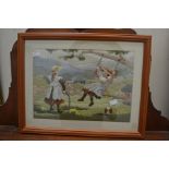 A large collection of modern framed wool works, including Victorian children playing, forget me