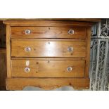 A collection of Victorian pine furniture, comprising a chest of drawers, 71cm high, 86cm wide,