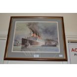 K Glen, (1959-), watercolour, 'Aquitania', 28 x 38 cm, signed l r, framed and glazed