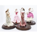 Four Coalport lady figures on stands, including Sarah, Helena, Ruby and Ripe Cherries, all no