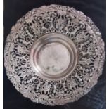 An Alpaca silver circular bowl wiht large ornate openwork border with anthemion and vineleaf