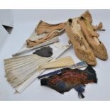 A collection of assorted ladies accessories, including a pair of ladies shoes, four various fans,