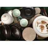 Three boxes of circa 1970/80's Denby ware dinner and tea services (Q)