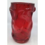 A Whitefriars ruby nobbly vase, 22cms high approx, pattern number 9610 together with a Whitefriars