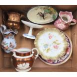 A collection of ceramics, 19th Century and later, including an early 19th Century copper lustre jug,