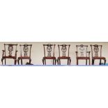 A harlequin set of six Georgian style dining chairs, in the manner of Thomas Chippendale, pierced