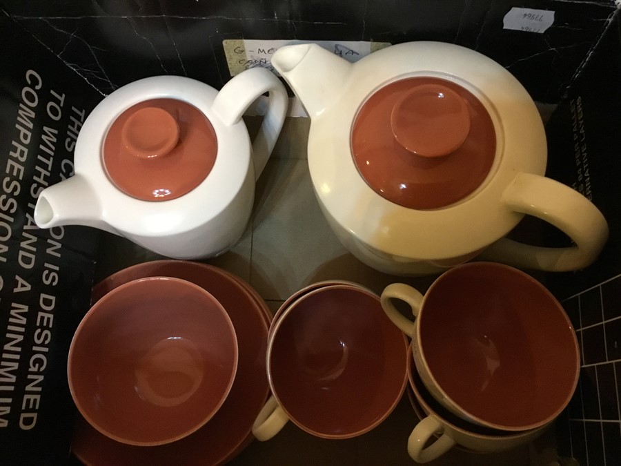 A mid century Poole pottery coffee set, pink and cream colour, AF - Image 2 of 2