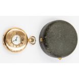 A J W Benson London 9ct gold cased half hunter pocket watch, white enamel dial with Roman