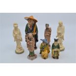 A group of seven various Chinese figures, 19th to 20th Century, including three sancai glazed