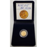 A 1982 Elizabeth II gold proof half sovereign, in capsule and Royal mint case.