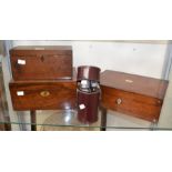 Two 19th Century mahogany writing boxes along with a 19th Century oak tea caddy, also a modern