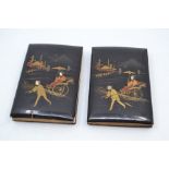 Two Japanese lacquer photograph albums, second quarter 20th Century, painted in gilt with rickshaw