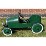 A small late 20th century modern child's green pedal car, 'Great Gizmos', British Racing green,