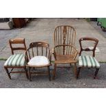 Four various chairs, comprising an early 19th Century mahogany bar back dining chair, a Victorian