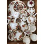 A collection of Royal Albert Old Country Roses including cups, saucers, side plates, teapot, small