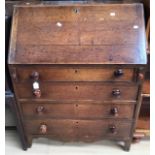 Small 18th Century oak bureau with four drawers, not original handles, with inside compartments,