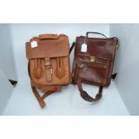 A recent gentleman's leather satchel-type shoulder or crossbody bag, in tan with internal