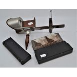 Edwardian mahogany hand held viewer with box of 3D photographs of Switzerland