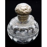 A late Victorian silver capped scent bottle, London 1896, acanthus embossed cap, stopper, cut