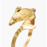 A 14ct gold dress ring in the form of a dolphin, width approx. 15mm, size R, weight approx. 2.
