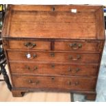 George II bureau in oak, two over three drawers, 108cm high, 103cm wide, 55cm deep