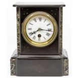 A French black and variegated marble mantel timepiece, circa 1890, of rectangular outline, the