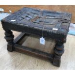 Early Victorian foot stool, leather strapping top, in mahogany