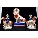 Pair of Victorian Staffordshire Royal Children on ponies along with a Victorian Staffordshire single