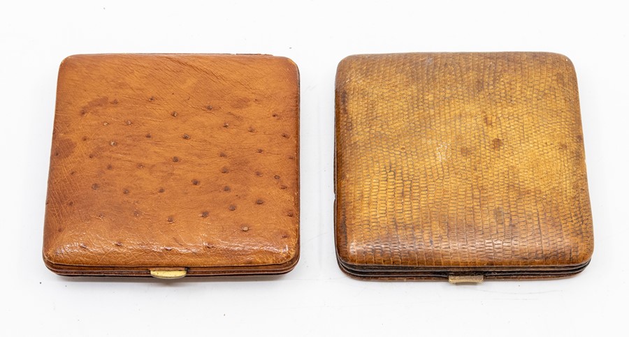 Two Asprey snakeskin cased travel clocks, the eight day 'pocket watch' movements in square tan - Image 2 of 2