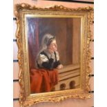 A 19th Century oil on canvas of a lady in mourning, unsigned, gilt frame