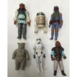 Star Wars figure collection including six original figures, Boba Fett, Stormtrooper, R2-D2 and three