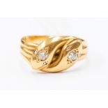 A Victorian diamond and 18ct gold serpent  ring, comprising two heads crossing, each head set with