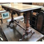 A Victorian mahogany side table, raised on turned supports, 73cm high, 114cm wide, 55cm deep