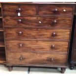 A mid 19th Century tall mahogany chest of drawers, two over four with original knob handles, 134cm