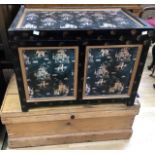 Small 19th Century antique pine chest with internal candle box and handles along with an ebonised