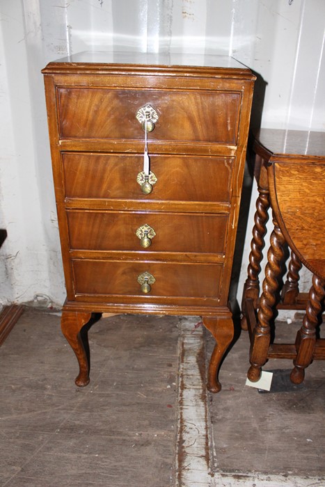 An Edwardian mahogany music cabinet, fitted with four drawers with fall fronts, together with an oak - Image 2 of 3